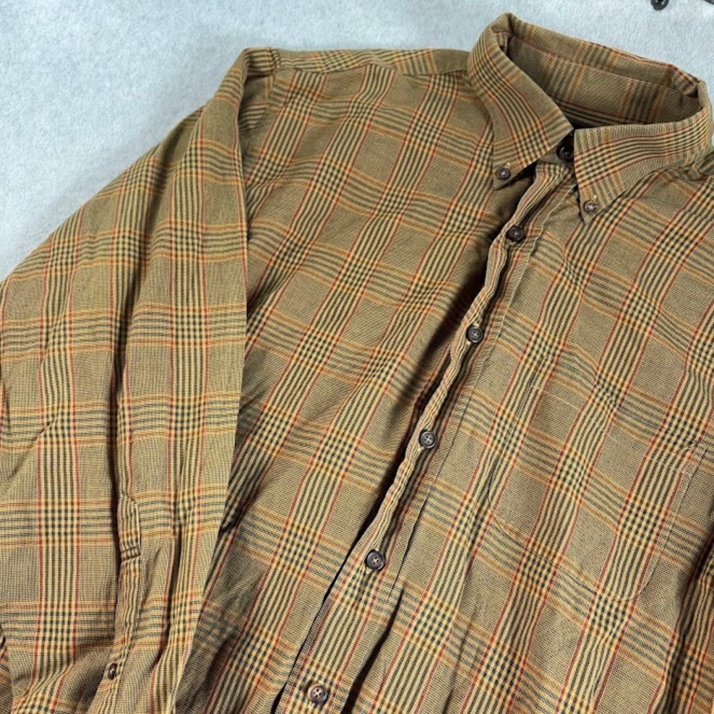 Brooks Brothers Button Down Shirt Mens L Brown Plaid Cotton Wool Blend VTG